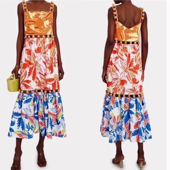 FARM Rio Dresses & Skirts - FARM RIO Embellished Cutout Printed Cotton-poplin Midi Dress - Size M